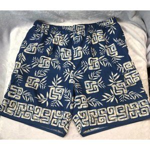 NATURALIFE Mens M Tribal Tropical Print Swim Trunks Board Shorts Blue Tropical
